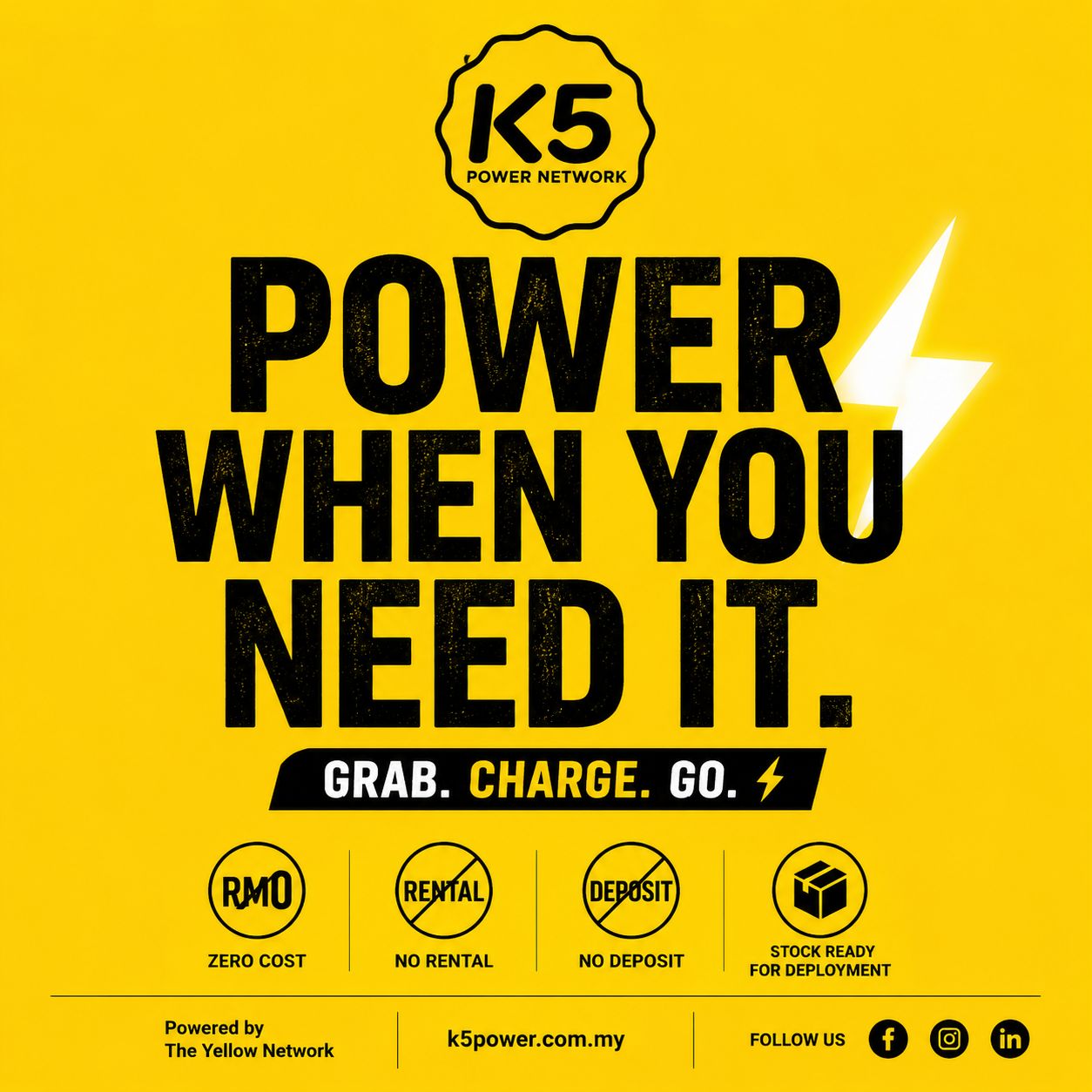 K5 Power Network zero cost, no rental, no deposit for merchants
